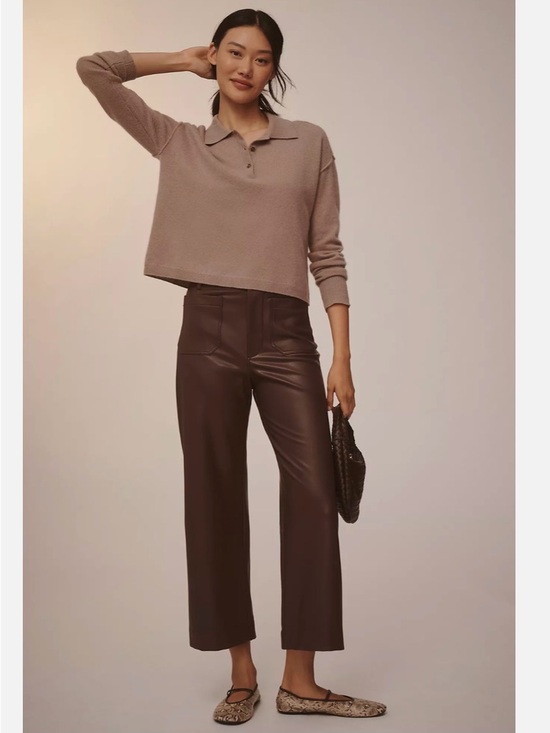 Maeve Pants - Maeve by Anthropologie The Colette Brown Faux Leather Cropped Wide Leg Pants 29